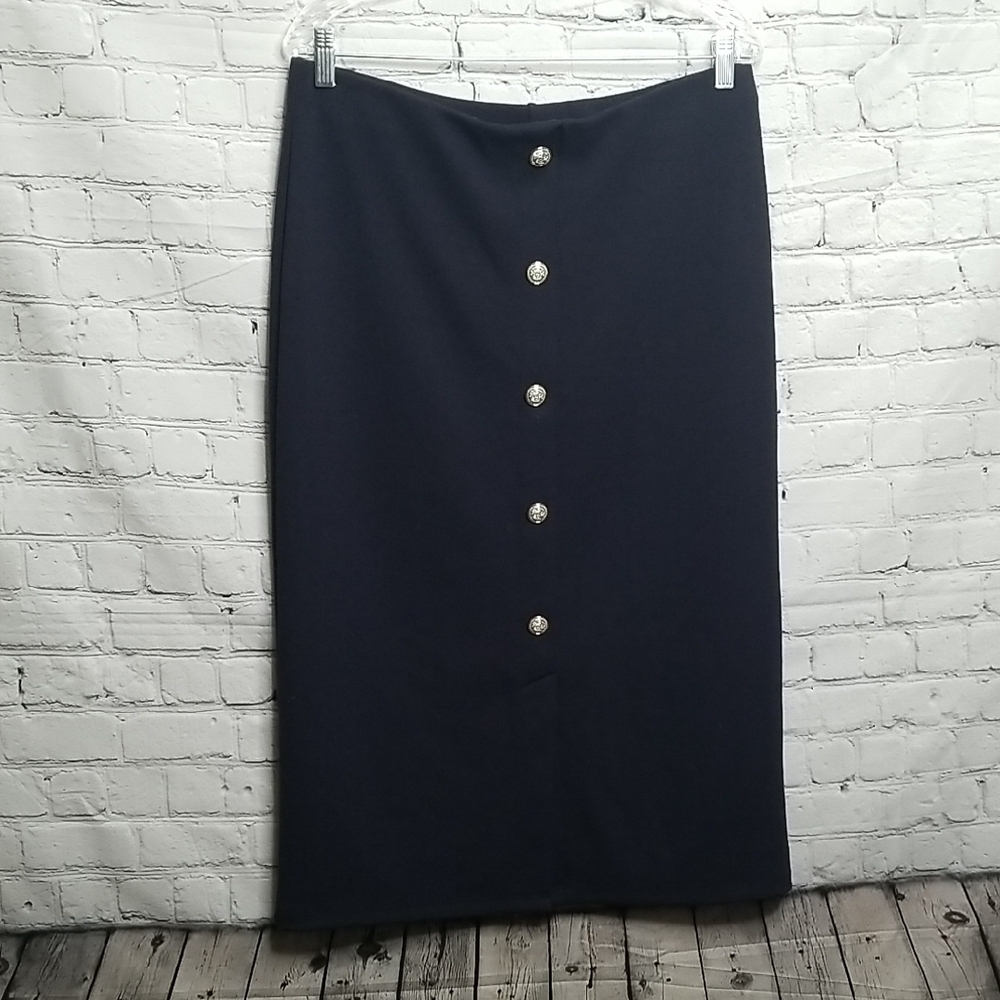 H&M Black Knit Skirt Large Silver Button